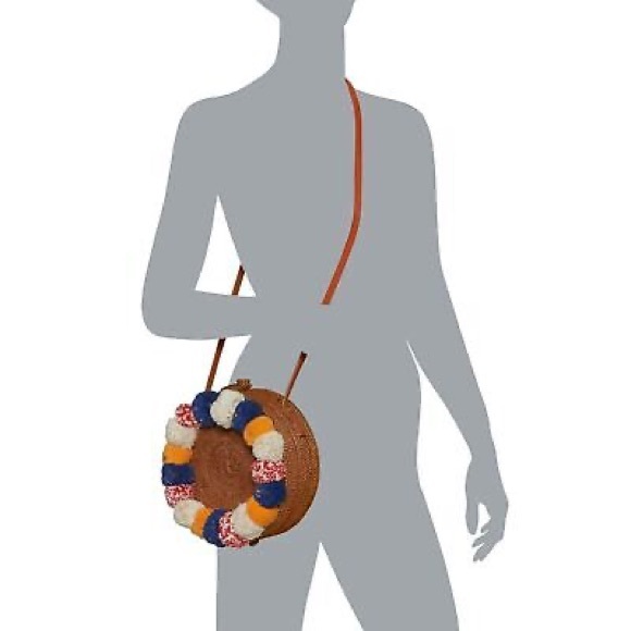 Anthropologie Cleobella Williamsburg Crossbody Bag Purse Wicker Pom Fringe H36 - Picture 3 of 6